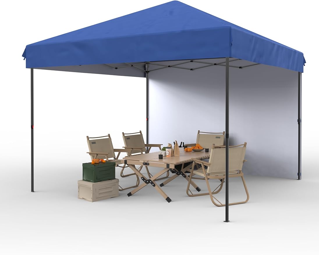 GAOMON 10'x10'Pop Up Canopy Tent, Instant Canopies Portable Gazebo with 1 Removable Sidewall, 4 Stakes, 4 Ropes for Outdoor Events, Patio, Party, Camping, Blue