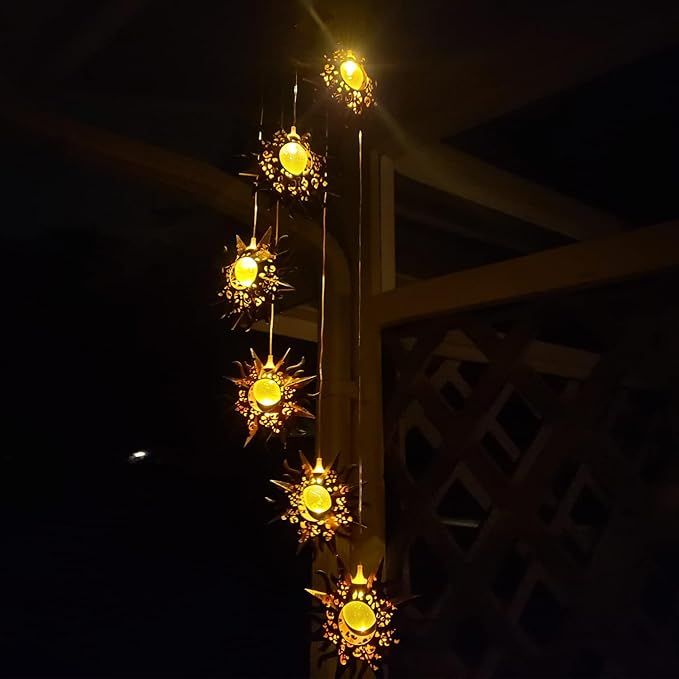 Tryme Sun Solar Wind Chimes for Outside Hanging Garden Lights Solar Christmas Decorations Outdoor for Women, Mother, Grandmother