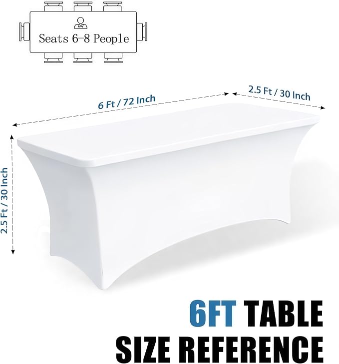 6FT White Table Cloth - 4 Pack Fitted Stretch Rectangle Spandex Tablecloth, Washable Table Cover for Party, Picnic, Wedding, Banquet, Birthday and Festival(30" x 72")