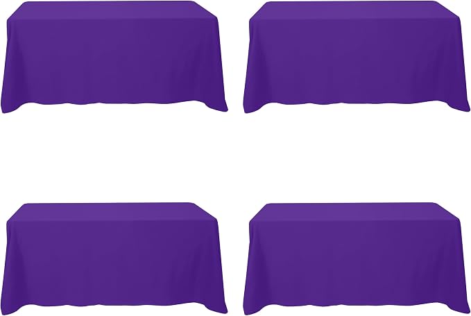BRILLMAX 4 Pack Purple Tablecloths 90 x 132 Inch for 6ft Rectangle Tables - 150 GSM Polyester Fabric, Floor Length Drop, Water, Stain & Wrinkle Resistant Cloth Cover for Wedding Reception Banquet