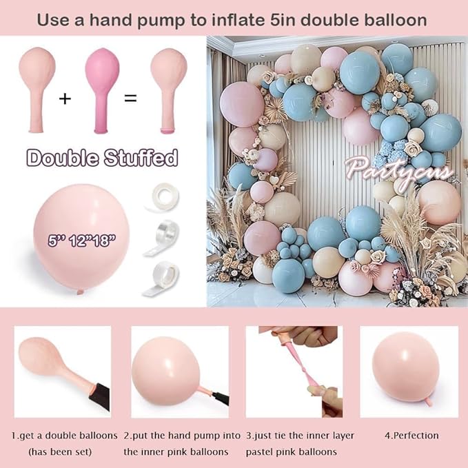 Double Stuffed Pink Balloon Garland Arch Kit Pastel Light Pink Balloons Different Sizes 18/12/5 Inch for Baby Shower Birthday Bridal Wedding Valentine Party