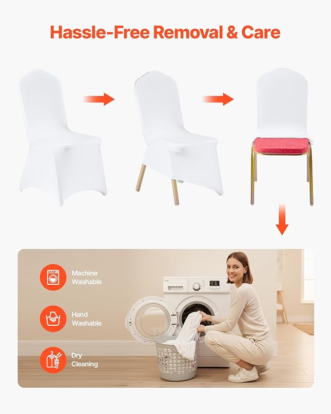 VEVOR Chair Covers, Polyester Spandex Chair Cover, Stretch Slipcovers for Wedding Party Dining Banquet Flat-Front Chair Covers (White-a, 53PCS)