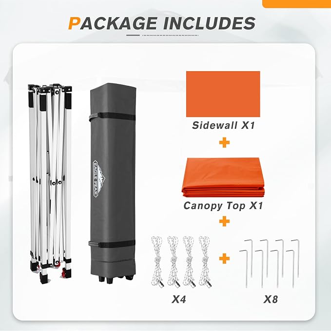 EAGLE PEAK Commercial Canopy 6.6x6.6 Pop Up Canopy Tent with 1 Sidewall, Easy Setup Heavy Duty Instant Event Shelter for Vendors & Markets, Outdoor Sun Shade, Orange