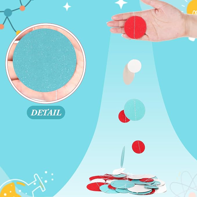 Outus 10 Pieces Colorful Circle Garland Banner Hanging Paper Dot Decorations for Classroom, Birthday Party, Baby Shower, Wedding Backdrop & Photo Booth Graduation Decor (Light Blue,White,Red)
