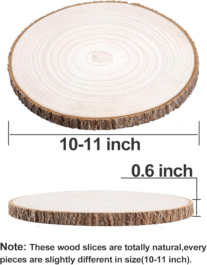 wohohoho 10 Pcs 9-10 Inch Large Natural Wood Slices for Centerpieces, Unfinished Wood Circles with Bark for DIY Craft, Wooden Rounds for Tables Cake Stand Tray Painting Wedding Christmas Decorations