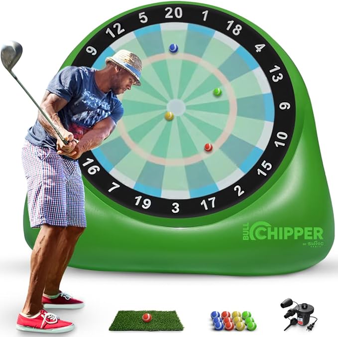 Swooc Games® - Bull Chipper™ | Giant Golf Darts with 10+ Golf Games | Backyard Game with Air Pump | Yard Game for Adults | Giant Outdoor Fun for Adults and Family | Outside Activity - Golf Chipper