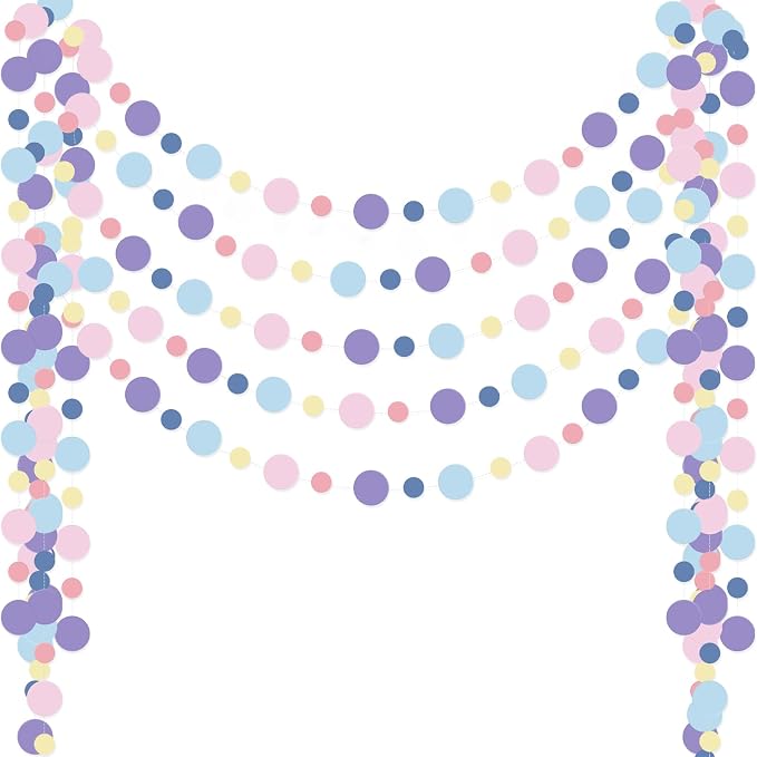 Outus 5 Pieces Colorful Circle Garland Banner Hanging Paper Dot Decorations for Classroom, Birthday Party, Baby Shower, Wedding Backdrop & Photo Booth Graduation Decor (Pastel Rainbow)