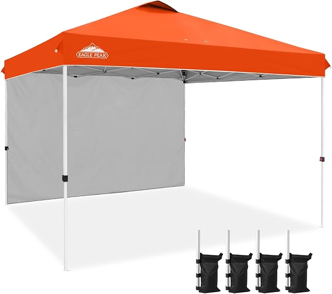 EAGLE PEAK Commercial Canopy 12x12 Pop Up Canopy Tent with 1 Sidewall, Easy Setup Heavy Duty Instant Event Shelter for Vendors & Markets, Outdoor Sun Shade, Orange