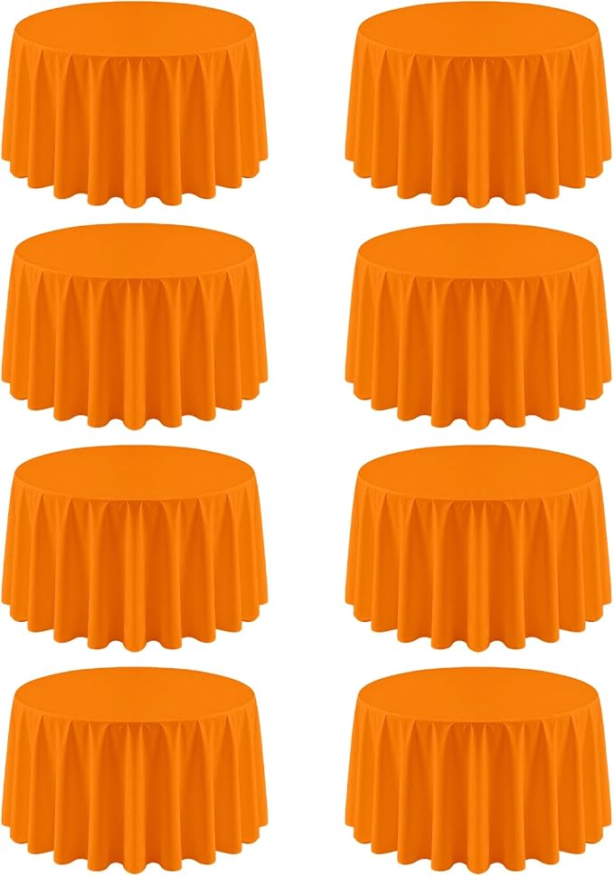 8 Pack Orange Round Tablecloth 90 Inch Orange Table Cloth for Round Tables,Washable Polyester Stain and Wrinkle Resistant Decorative for Wedding Party Dining Banquet