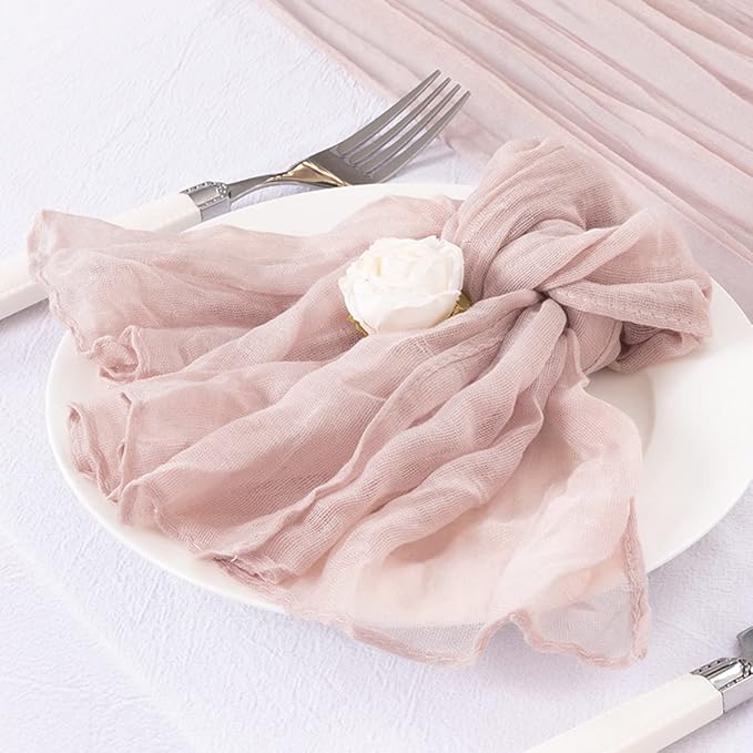 DeZerlor 12 Pack Pink Cheesecloth Napkins Spring Cloth Napkins Set of 12 Pale Pink Dinner Napkins Bulk 21x21 Inches for Wedding Bridal Shower Baby Shower Parties