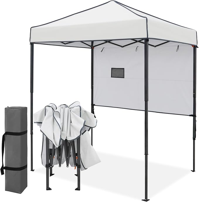 EAGLE PEAK 6x4 Instant Pop Up Canopy Tent with 1 Half Wall Panel, Straight Leg Sun Shelter, Portable Canopy with Carry Bag for Camping, Beach & Sports, White