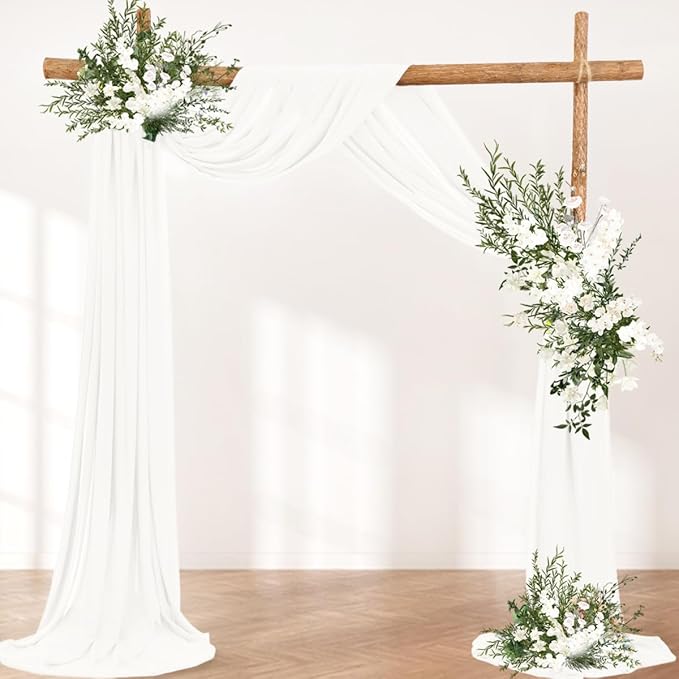 LINXTAR Ivory Wedding Arch Draping Fabric 30'' x 18FT Sheer Chiffon Arch Drape Backdrop 2 Panel Drapes for Bridal Shower Baby Shower Photo Booth Church Decor Birthday Party Outdoor Decoration