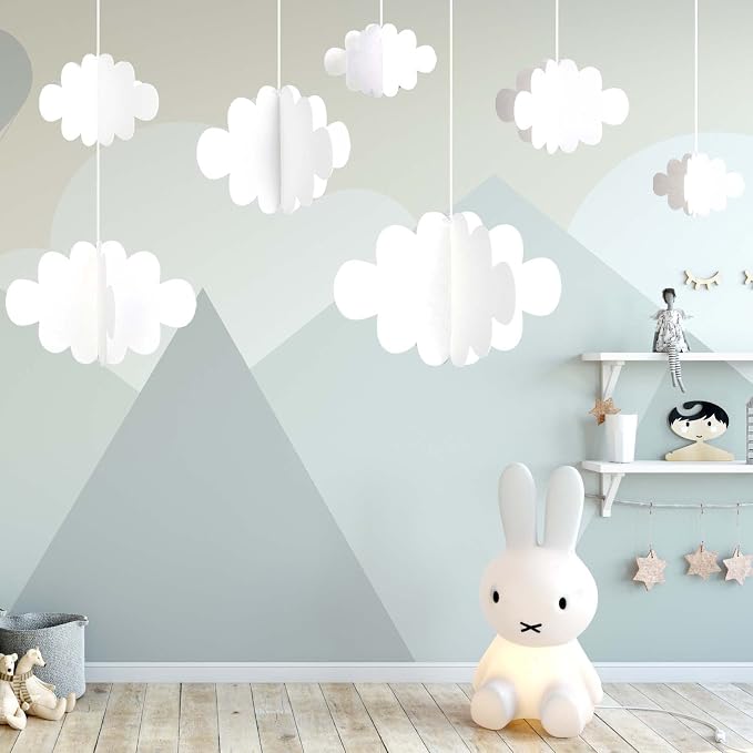 Ayfjovs 10 PCS 3D Cloud Decorations - White Hanging Clouds for Ceiling, Party Decorations, Ornaments, Wedding, Nursery, Children Room, Baby Baptism Party