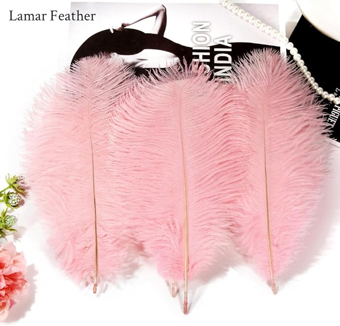 Lamar 20Pcs 12-14'' Pink Ostrich Feathers for Wedding Centerpieces, Carnival, Mothers Day Gifts, Party Decor, Floral Arrangement, Bohemian Home Decor (Light Pink)