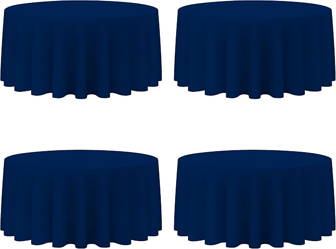 BRILLMAX 4 Pack Navy Blue Round Tablecloths 132 Inch for 72” Tables - 150 GSM Polyester Fabric, Floor Length Drop, Water, Stain & Wrinkle Resistant Cloth Cover for Wedding Reception Banquet Dining