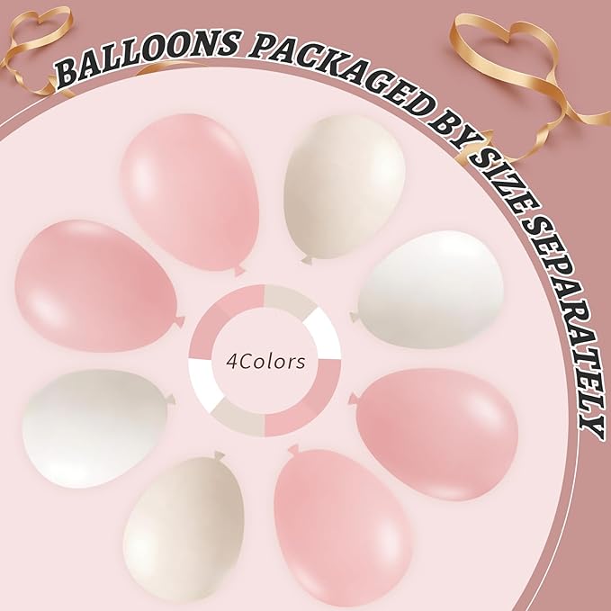 412Pcs Pink Balloon Arch Garland Kit,18 12 10 5 Inch Pink White Balloon Arch Garland Kit Include Nude Balloons for Birthday Shower Princess Theme Party Wedding Decorations