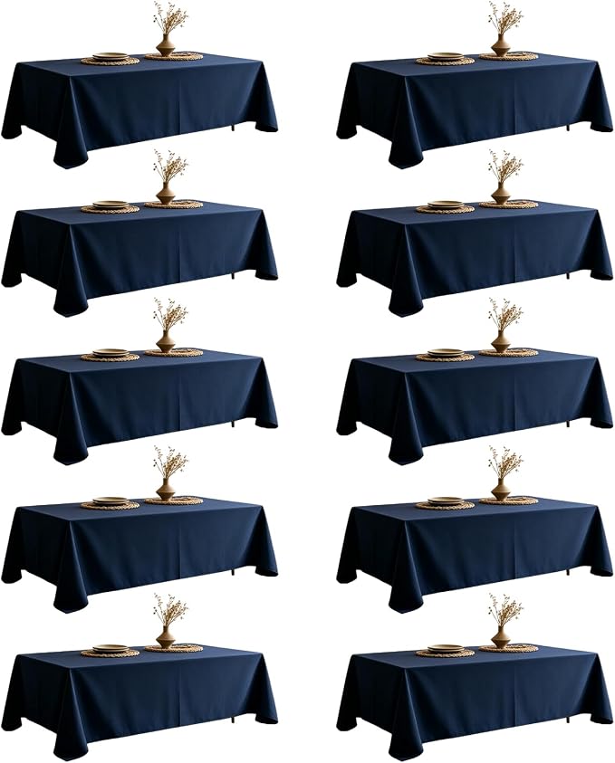 WIGENIUS 10 Pack Blue Table Cloth Rectangle Tablecloths 60X102 Inch,Polyester Table Cloth for 6 Foot Rectangle Tables,Wrinkle Resistant Washable Fabric Table Covers for Party,Wedding Banquet