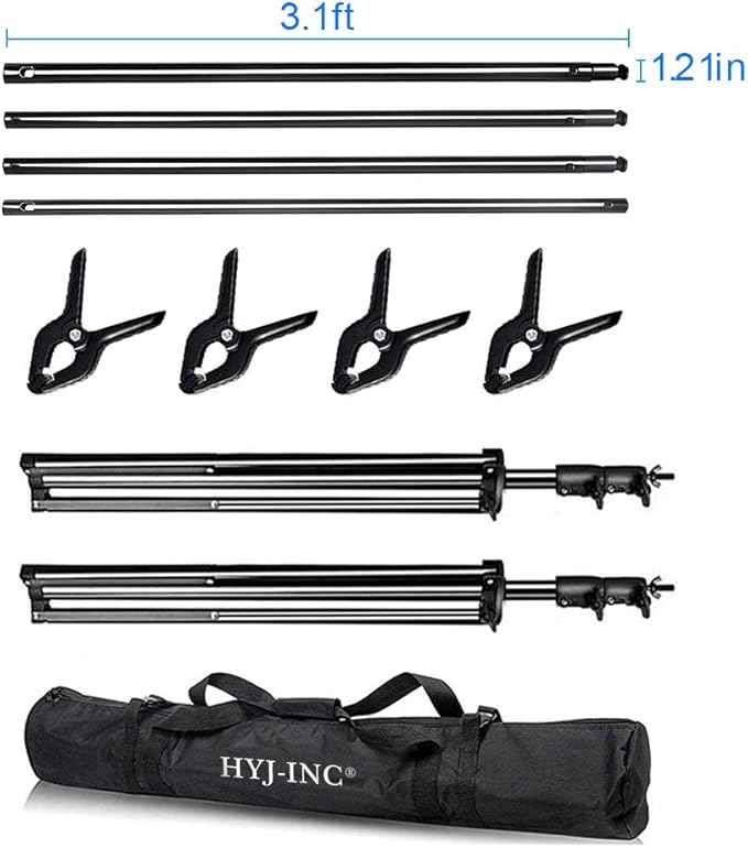 HYJ-INC 12ft x 10ft Photo Video Studio Heavy Duty Adjustable Photography Muslin Backdrop Stand Background Support System Kit with Carry Bag 4 Spring Clamps