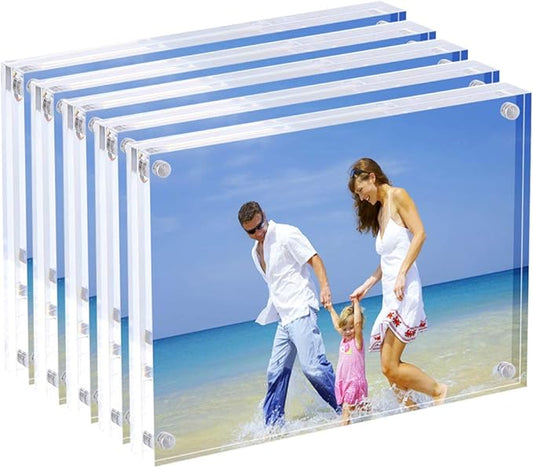AMEITECH 5x7 Acrylic Photo Frame, Magnetic Picture Frames, 10 + 10MM Thickness Stand in Desk Table, Clear (5 Pack)