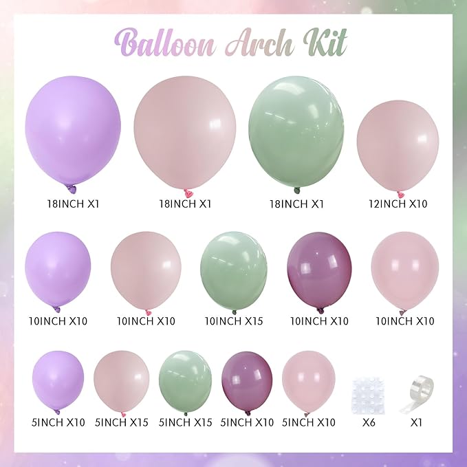 Fairy Wonderland Balloon Arch Kit, 128Pcs Pastel Pink Purple Green Balloon Garland Kit for Baby Girls Fairy First Birthday Spring Garden Tea Party Bride Baby Shower