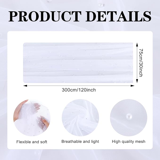 BINBE 4pcs Pearl Table Runner Spring Summer Rustic Boho 10ft Tulle Table Runner for Baby Shower Wedding Veil Holiday Dessert Table Decor Lvory