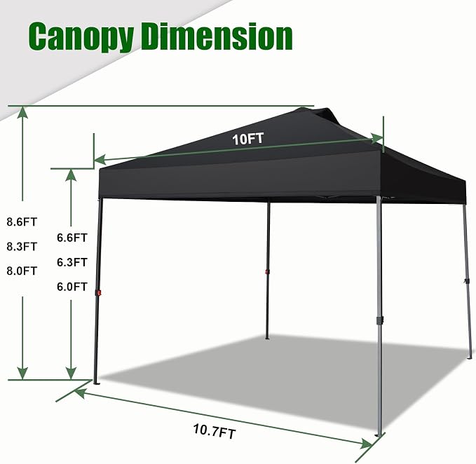 Eurmax USA NOMATTER ONE-Person Open&Close 10x10ft Pop Up Canopy Tent，Portable Shelter Canopy for Outdoor Events，Instant Canopies, Temporary Sunshade,Bonus 4 Sand Bags(Hi-Vis Green)