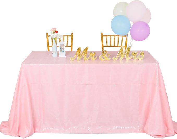 ShiDianYi Shimmer-Baby Pink-Sequin Tablecloth, Rectangle Sequin Table Overlay 50x72-inch, Wholesale Shiny Elegant Sequin Table Cloth, Sequin Linens for Baby Shower