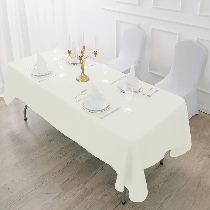 Fokitut 12 Pack Waterproof Rectangle Tablecloth, 90x132 Inch,Stain Resistant and Wrinkle Polyester Table Cloth, Fabric Table Cover for Kitchen Dining, Wedding, Party, Holiday Dinner-Ivory