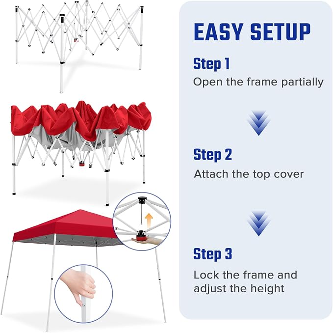 10x10 Pop Up Canopy Tent with Carry Bag, Slant Leg Instant Shade Shelter for Outdoor Events, Camping, Sports, Parties, Red