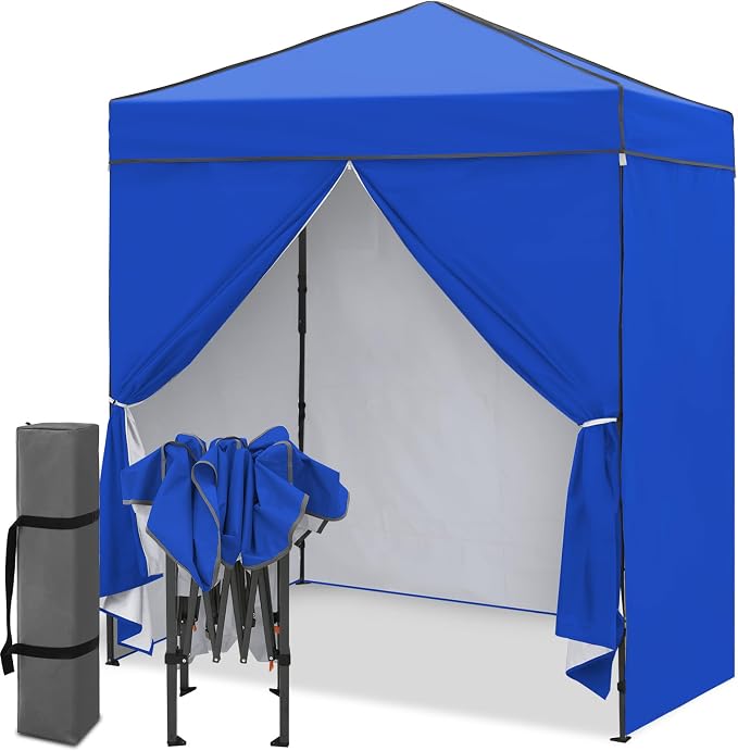 EAGLE PEAK 6x4 Instant Pop Up Canopy Tent with 4 Side Wall Panels, Straight Leg Sun Shelter, Portable Canopy with Carry Bag for Camping, Beach & Sports, Blue