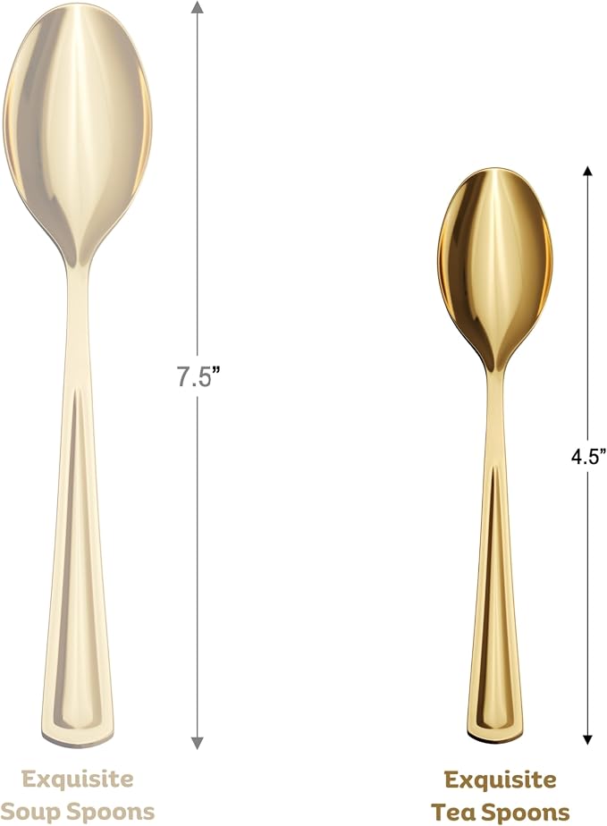 Exquisite Gold Plastic Tea Spoons Heavy Duty 160 Pieces Gold Plastic Silverware Heavy Duty Disposable Silverware Set, Disposable Tea Spoons Eating Utensils Sets Flatware Set For Parties & Events