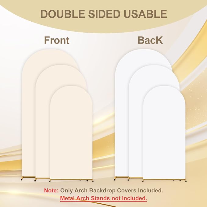 Arch Backdrop Cover Set of 3 Double Color 4ft/5ft/6ft Wedding Arch Cover Spandex Fitted Arch Covers,Round Top Arch Backdrop Cover for Baby Party Birthday Banquet Shower (White+Cream)