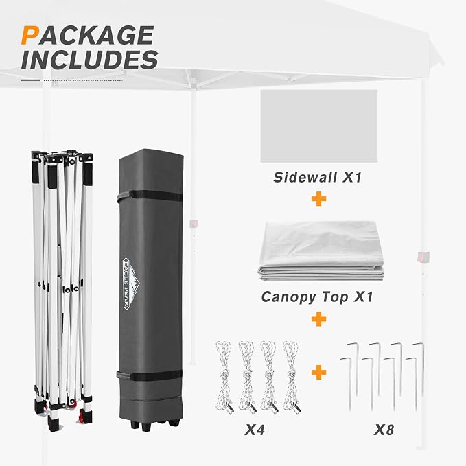 EAGLE PEAK Commercial Canopy 8x8 Pop Up Canopy Tent with 1 Sidewall, Easy Setup Heavy Duty Instant Event Shelter for Vendors & Markets, Outdoor Sun Shade, White