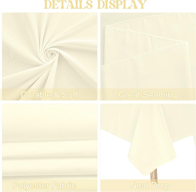 4 Pack Rectangle Tablecloth for 6 Foot Tables Washable Polyester Table Cover for Wedding Dining Table Parties Banquet（60x102 Beige）