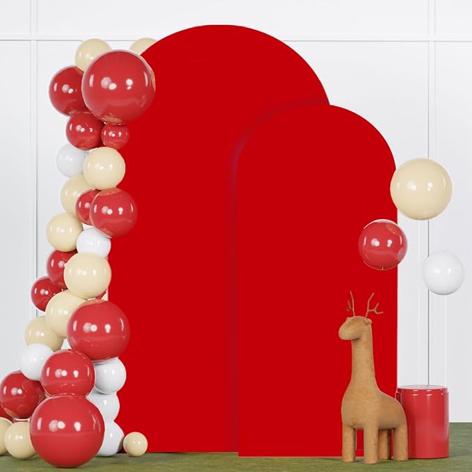 FANPROMS Wedding Arch Covers Set of 2 Red Arch Cover 6FT 7.2FT Spandex Arch Cover for Metal Frame Stand Balloon Arched Stand Cover Round Top Arch Covers for Wedding Birthday Party Decorations