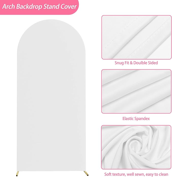 Putros Arch Backdrop Stand and Cover Set, 6ft, Gold Arch Stand with White Cover, Metal Arched Background Frame for Wedding, Birthday Party, Baby Shower, Photography Decoration