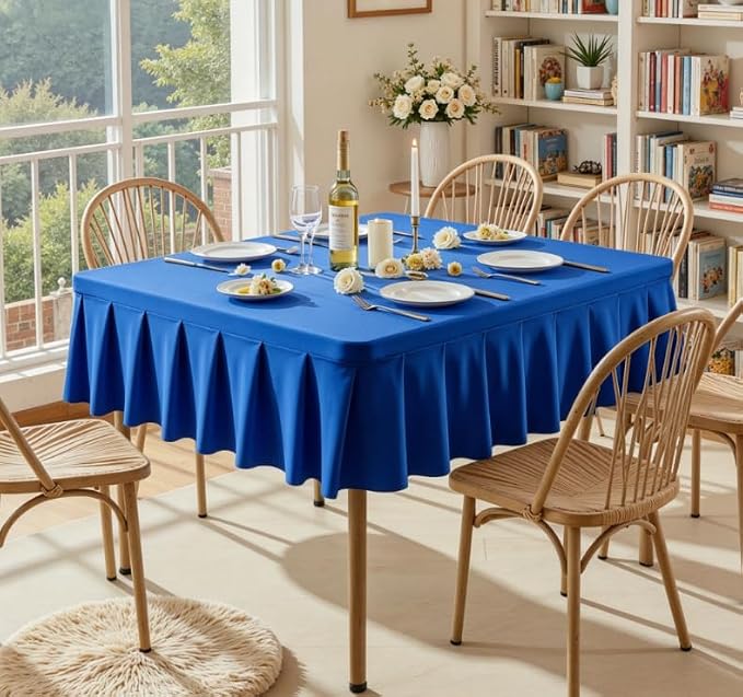 Shillance 34x34 Inch Royal Blue Spandex Square Tablecloth, Wrinkle Free Royal Blue Fitted Table Cloth for Square Tables,Washable Pleated Table Cover for Wedding Birthday Cocktail Party Buffet Dinner