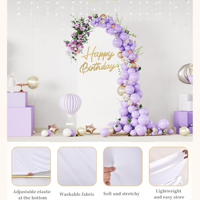 7.2FT Metal Arch Backdrop Stand and White Arch Cover, Wedding Backdrop Stand with Cover, Gold Wedding Arches for Ceremony Baby Shower Birthday Parties Graduation Decoration