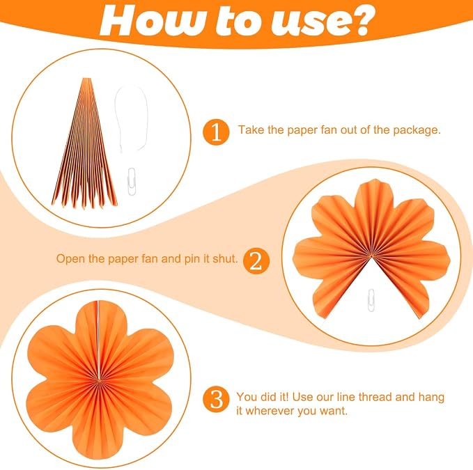 DODOKIM Paper Fans Party Decorations Paper Flowers Decorations for Wall Floral Backdrop Classroom Baby Shower Birthday Party Flower Wall Decor Pack of 9 Pink Orange Ivory
