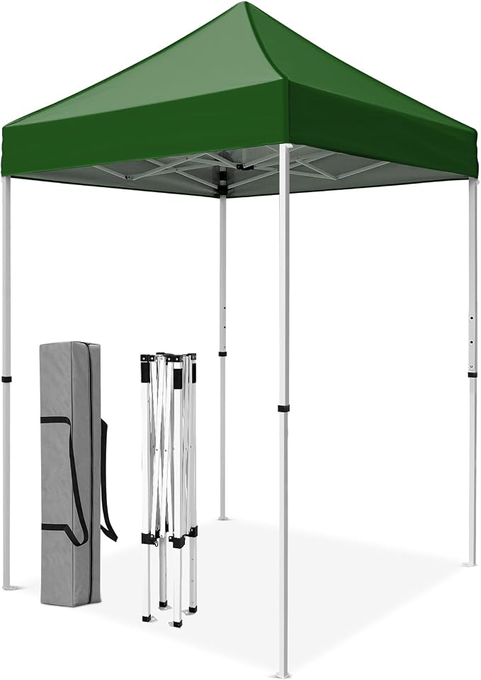 5x5 Pop Up Canopy Tent, Instant Portable Beach Canopy, Outdoor Tent with Carry Bag for Camping, Sports, Tailgating, Events, Green