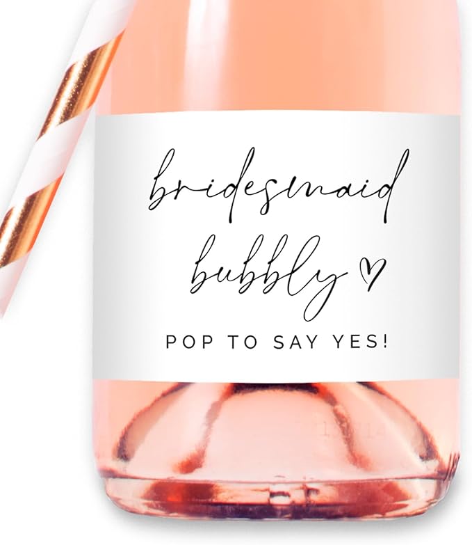 Bridesmaid Bubbly - Set of 12 Proposal Mini Champagne Bottle Labels, Waterproof Mini Wine Bottle Labels, Proposal Idea for Bridesmaids, Maid of Honor & Matron of Honor