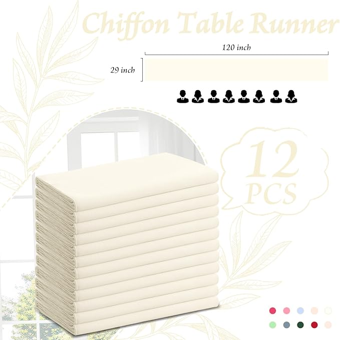 Horbaunal Ivory Chiffon Table Runners 10FT Sheer Chiffon Runner 29x120 Inches Romantic Boho Rustic Table Runner for Wedding Party Bridal Baby Shower Table Decorations