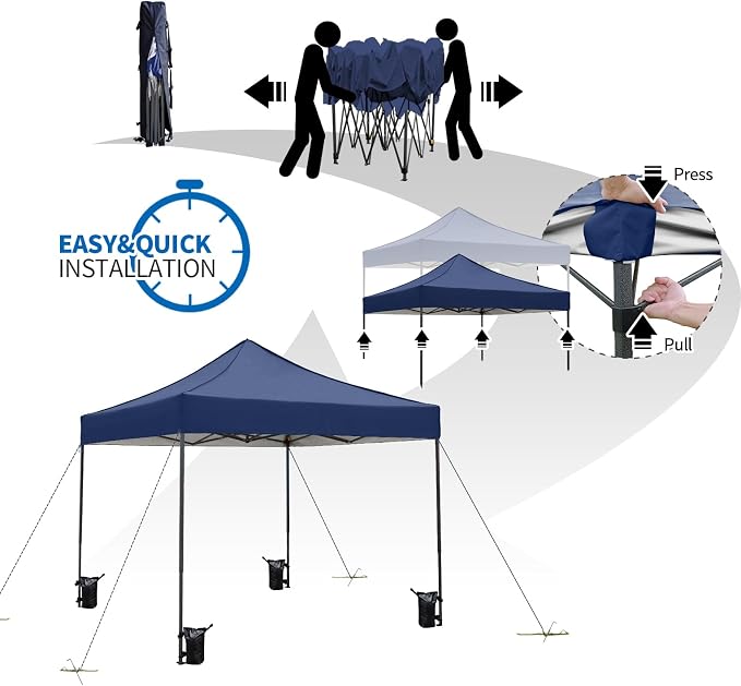 10x10 Heavy Duty Canopy Pop Up Commercial Canopy Tent, Vendor Tent with 400D Oxford Fabric for Camping Outdoor Events Parties Weddings, UPF 50+ Waterproof (Navy Blue)