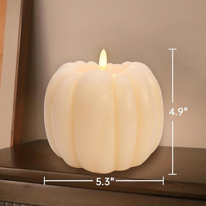 Fall Decorations for Home - Fall Decor - Flickering Flameless Wax Pumpkin LED Candle with Timer Remote - Light Up Pumpkin Candle for Mantel Table - Thanksgiving Centerpiece for Autumn Indoor Decor