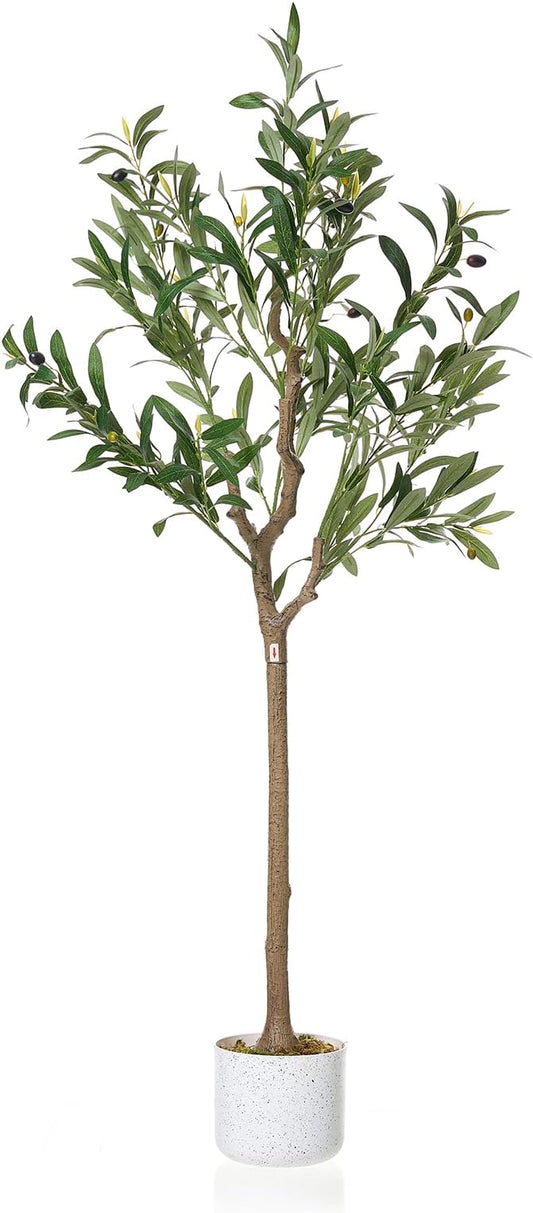 Garvee 4FT Artificial Olive Tree in Pot, Faux Olive Trees with Silk Leaves & 14 Fruits, Indoor Artificial Plants Fake Olive Tree for Home Office Living Room Decor