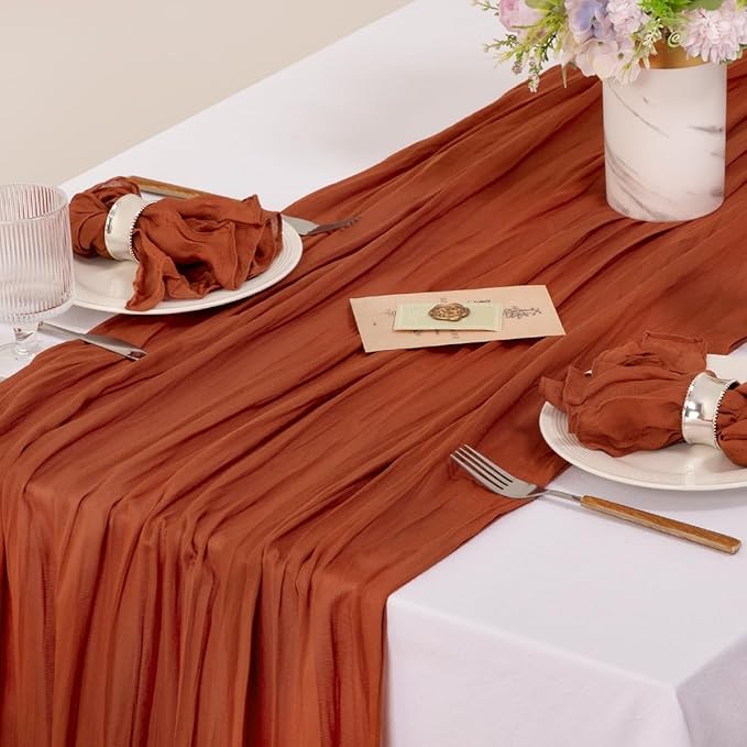 MLMC 24 Pack Terracotta Cheesecloth Napkins Boho Rustic Burnt Orange Gauze Cloth Napkins Washable 21"x21" for Wedding Bridal Shower Anniversary Dinner Decor