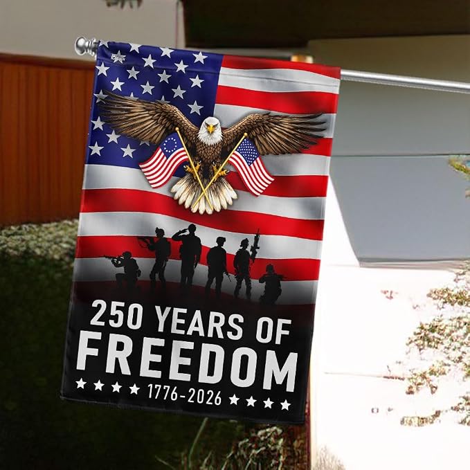 FLAGWIX 250 Years Anniversary Patriotic Eagle Flag - Polyester Double-sided Army Veteran Garden Flags for Outside (11.5" x 17.5") - 4th of July Memorial Day Decorations for Home Yard Garden Banner