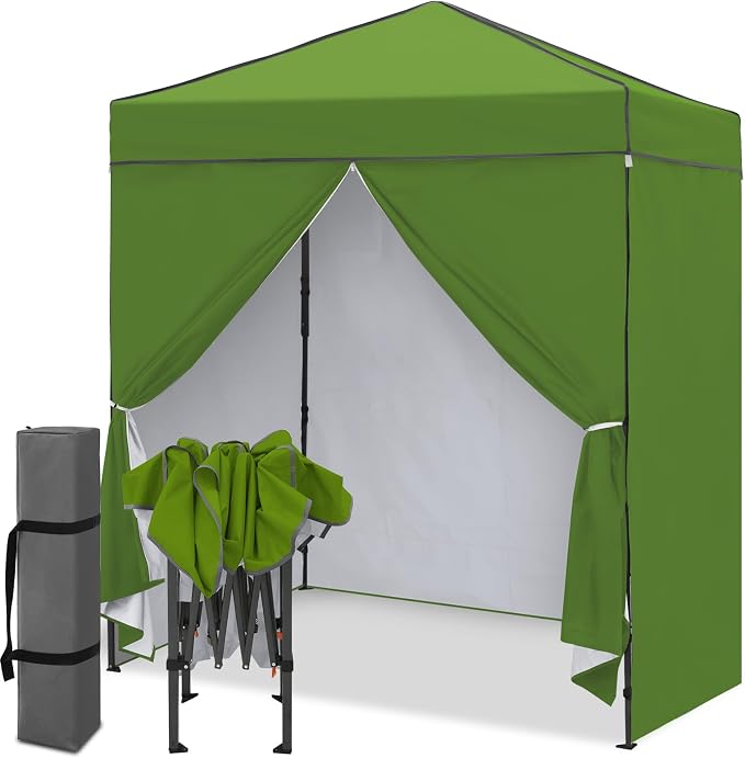 EAGLE PEAK 6x4 Instant Pop Up Canopy Tent with 4 Side Wall Panels, Straight Leg Sun Shelter, Portable Canopy with Carry Bag for Camping, Beach & Sports, Grass Green