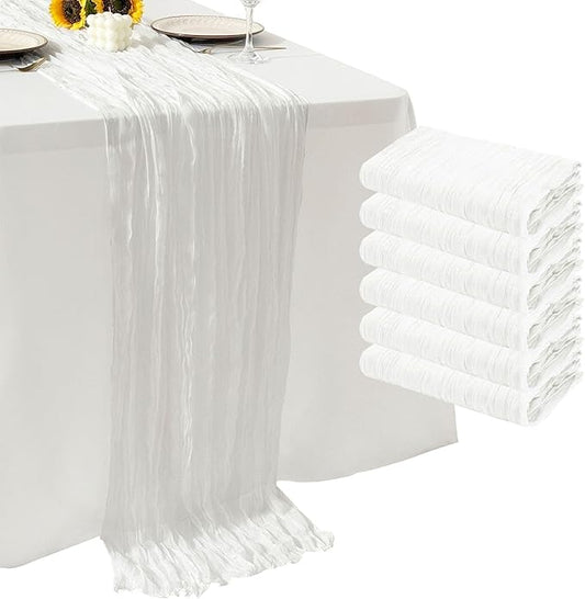 6Pack White Cheesecloth Table Runner 10Ft Gauze Table Runner White Cheese Cloth Table Runners Long Sheer Fabric Tablerunners for Wedding Party Bridal Shower Thanksgiving Christmas