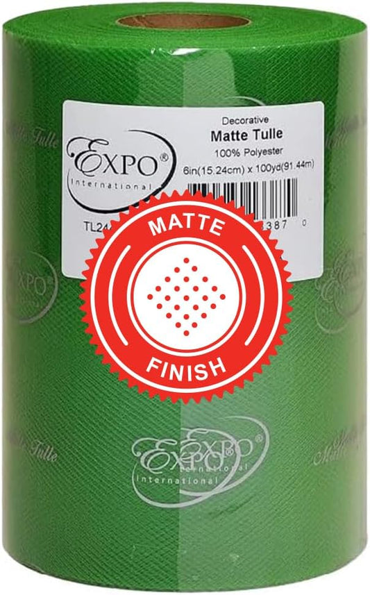 Expo International Decorative Matte Tulle, Roll/Spool of 6” X 100 Yards, Lightweight Polyester Tulle Fabric for Tutus, Costumes, and Party Decorations, Washable, Easy-to-Use, Green